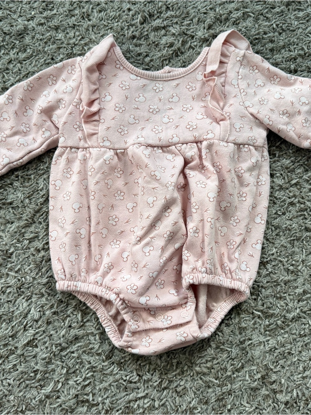 Disney Pink Floral Ruffle Long-Sleeve One-Piece Bodysuit